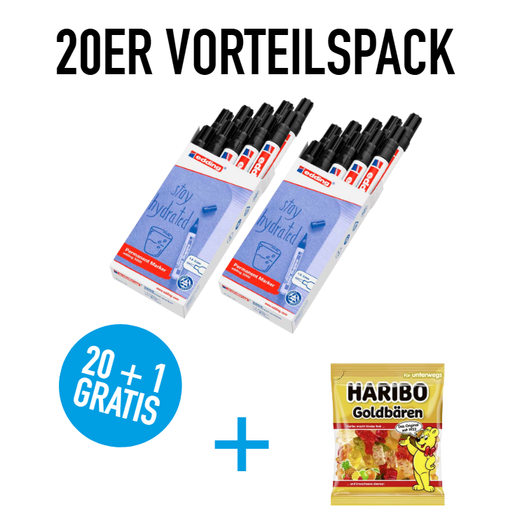 20x edding Permanentmarker 3000 1,5-3mm Rundspitze sw 4-3000001 + GRATIS 1x Haribo Fruchtgummi Goldbären 100 g/Pack.